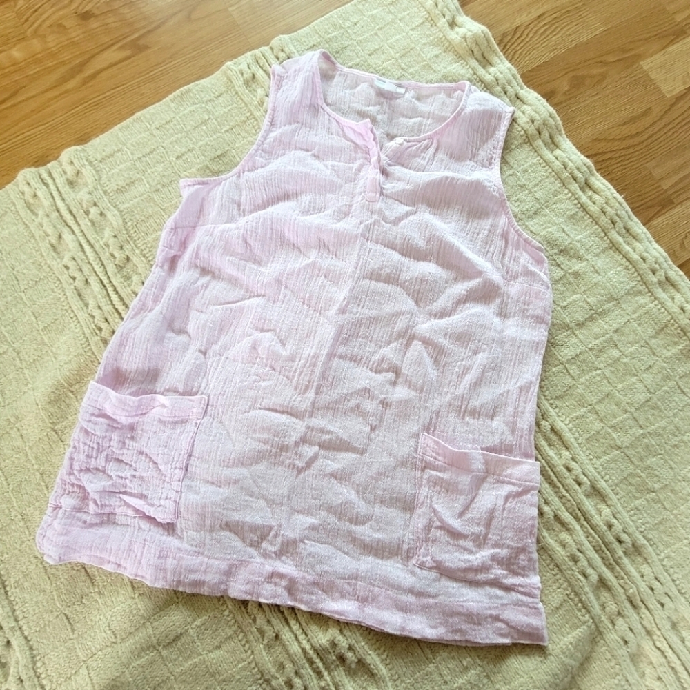 J Jill PureJill Crepe 100% Linen Tunic Tank size M Baby Pink Pockets